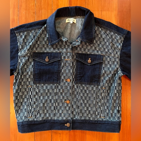 NWT Madewell Striped Denim Cropped Jacket in Genova Wash - Medium - Picture 11 of 12